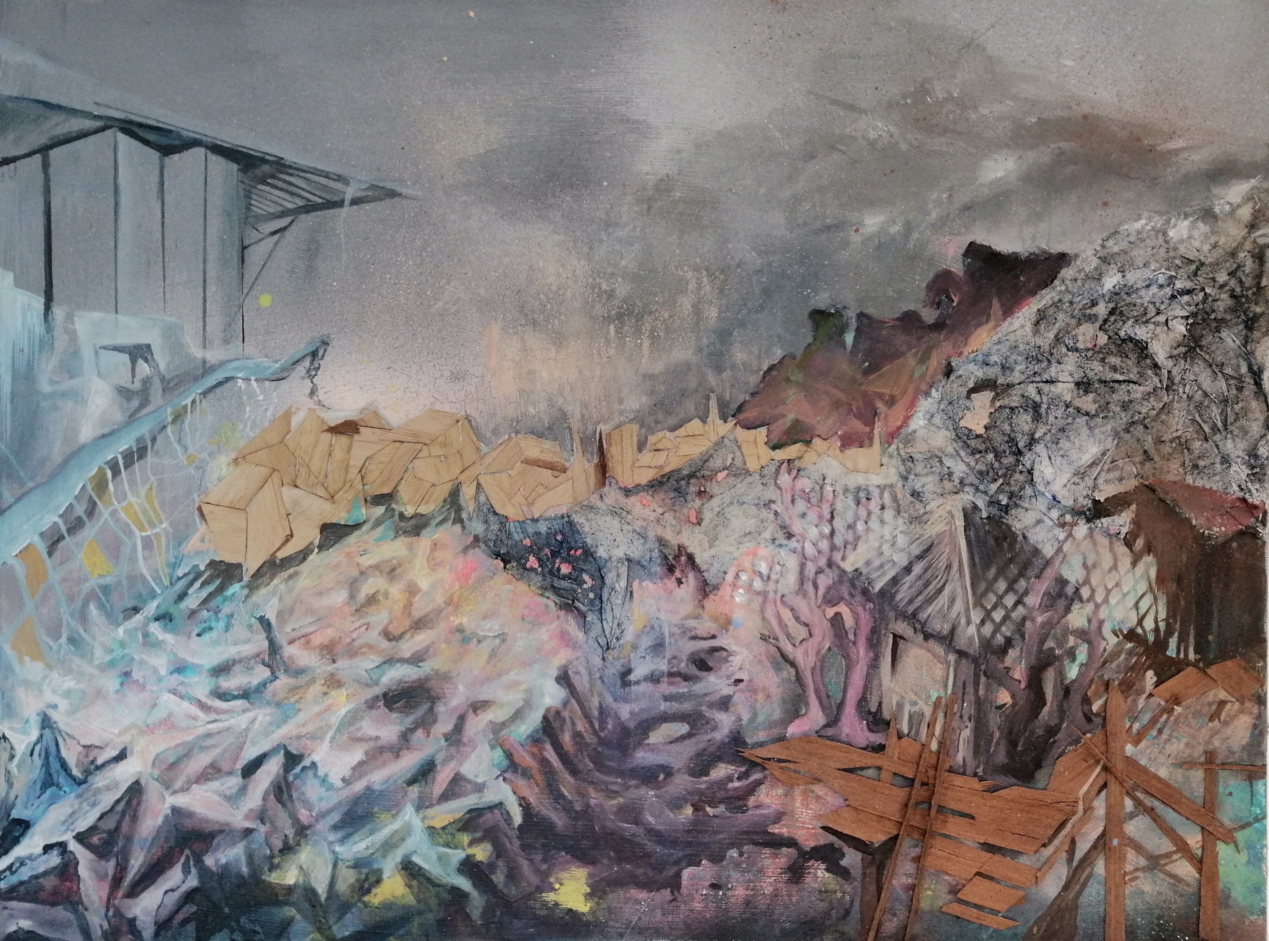 'Indien' von Hanna Pauels (Acryl, Lack, Holz und Papier auf Leinwand)