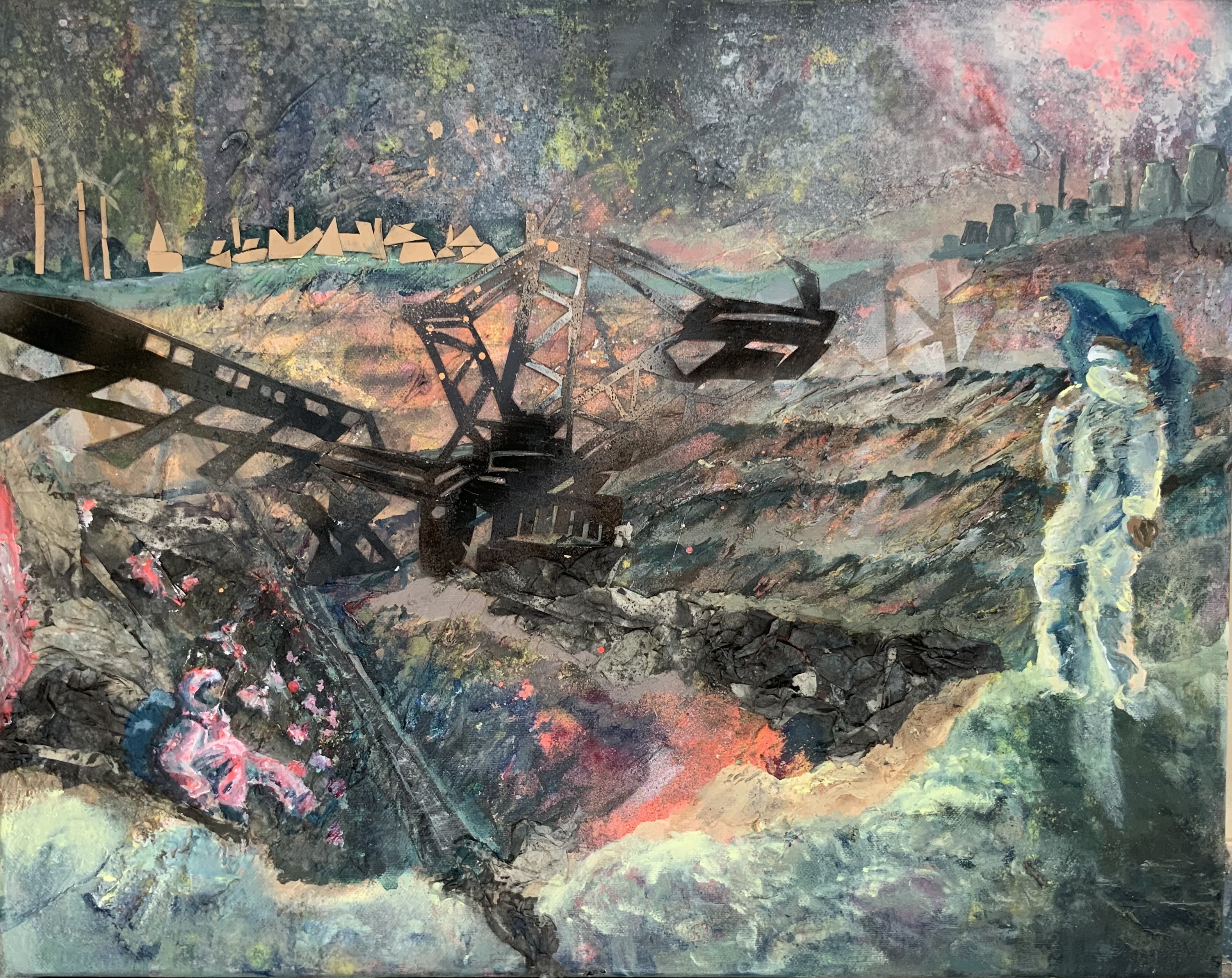 'Roter Finger' von Hanna Pauels (Acryl, Lack, Holz und Papier auf Leinwand)